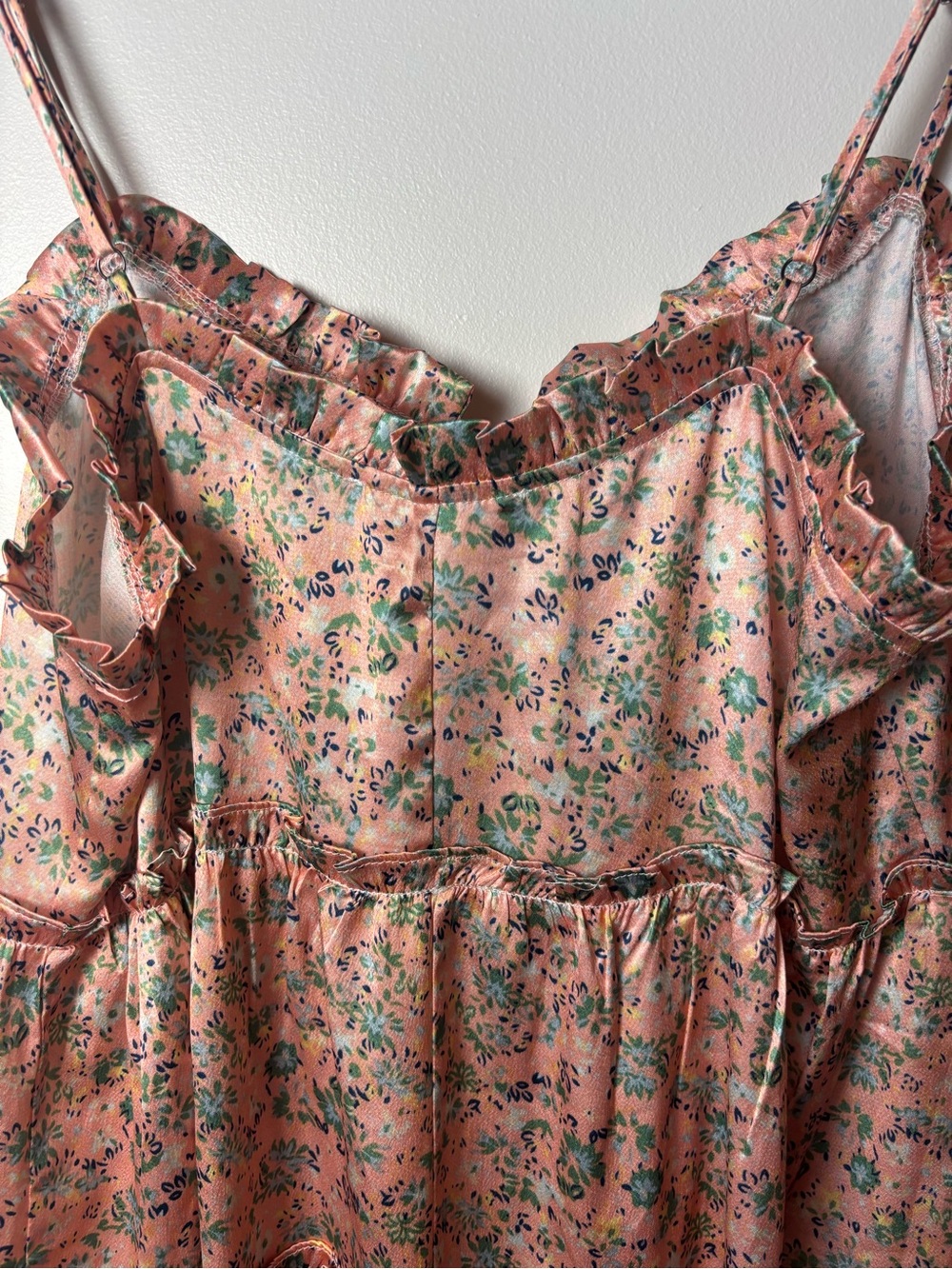 Lucca Floral Pink Tiered Midi Dress with Ruffle Trim, size M - Picture 7 of 13